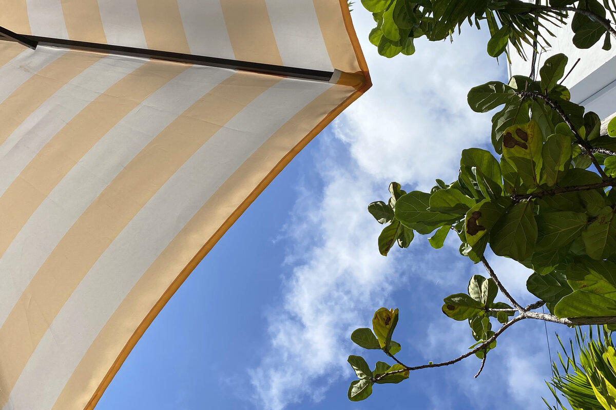 Zadaszenie i parasol ustawione przy kamperze