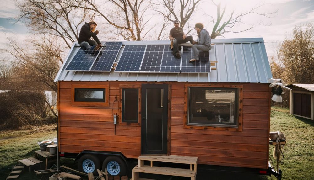 Montaż paneli słonecznych na dachu domku kempingowego