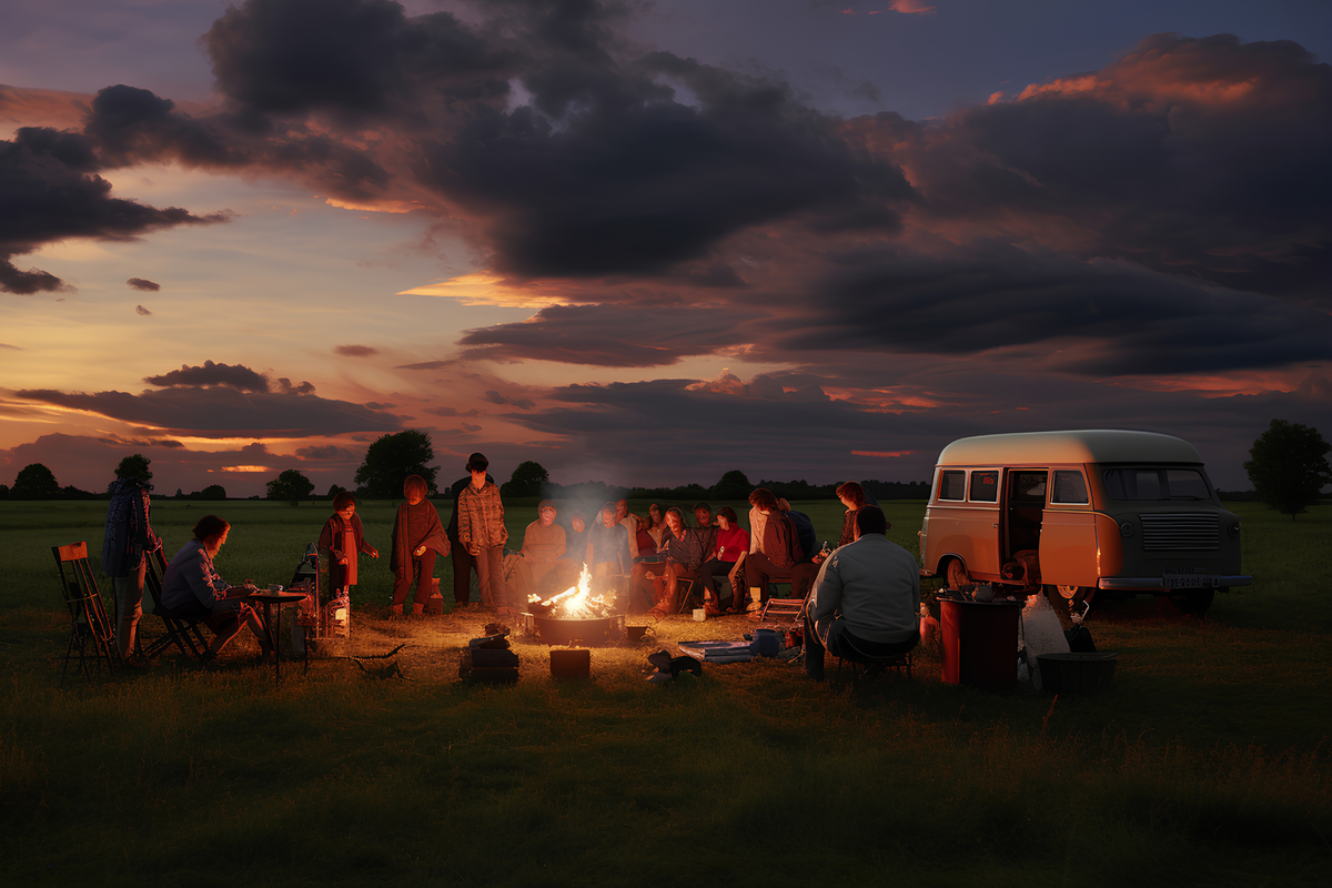 Kamper na festiwalu wieczorem