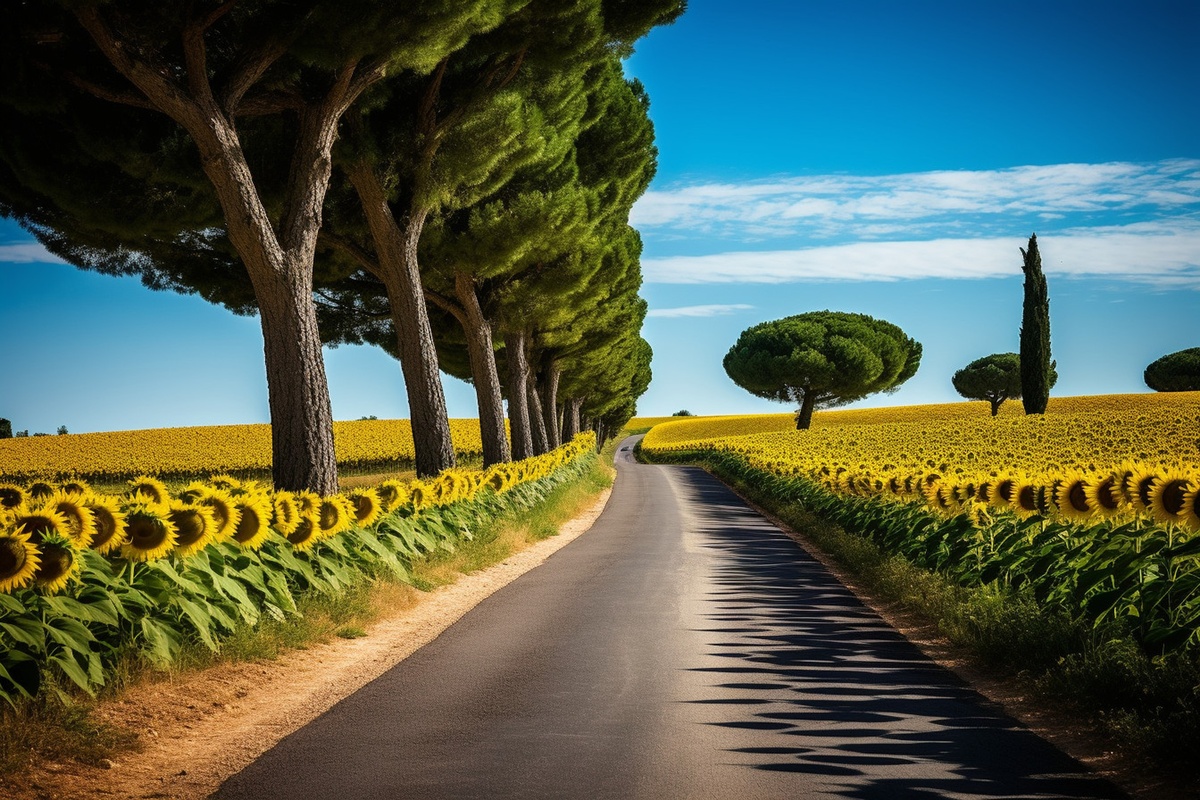 Malownicza droga przez francuską prowincję wśród pól zbóż