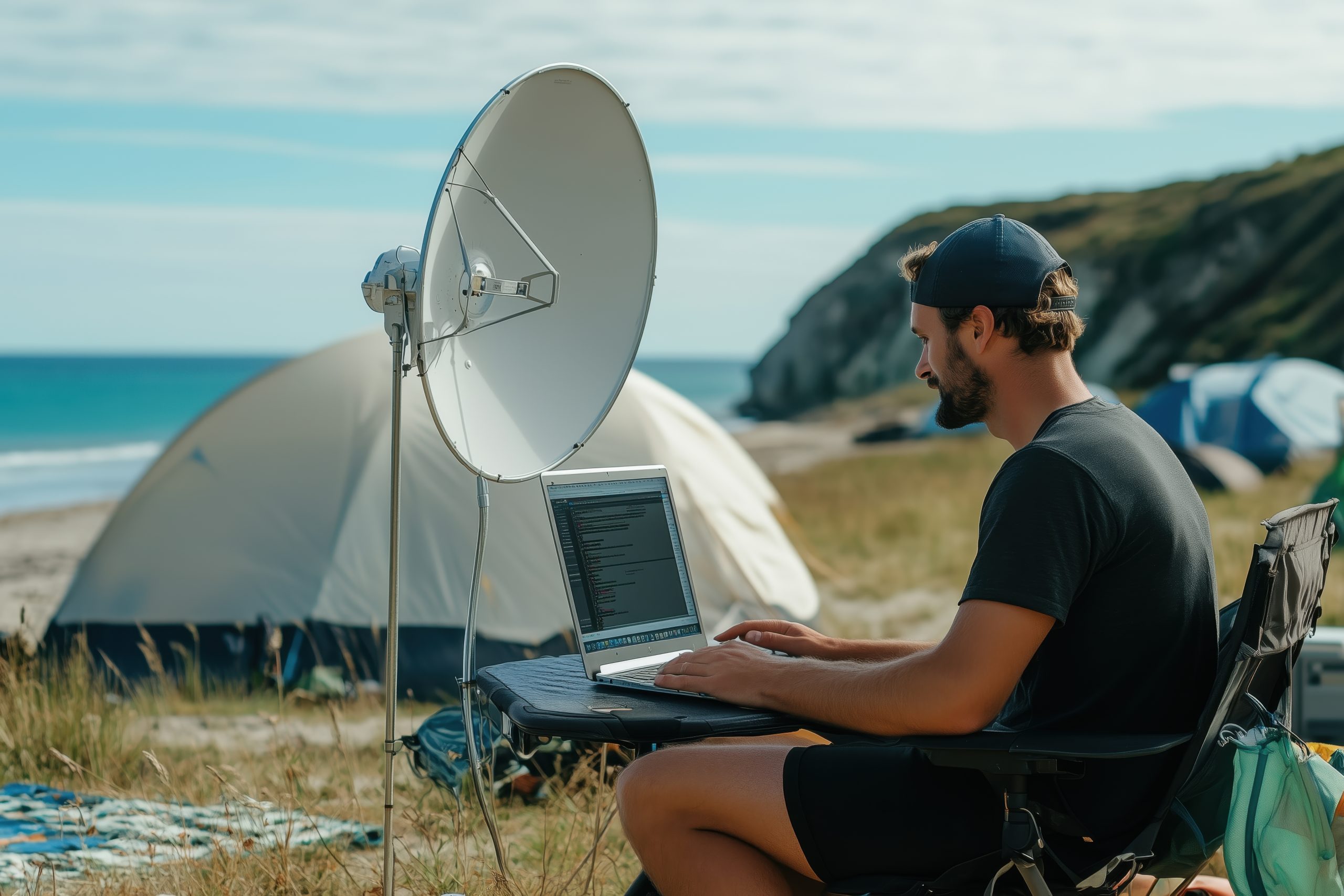Praca zdalna z kampera z internetem satelitarnym