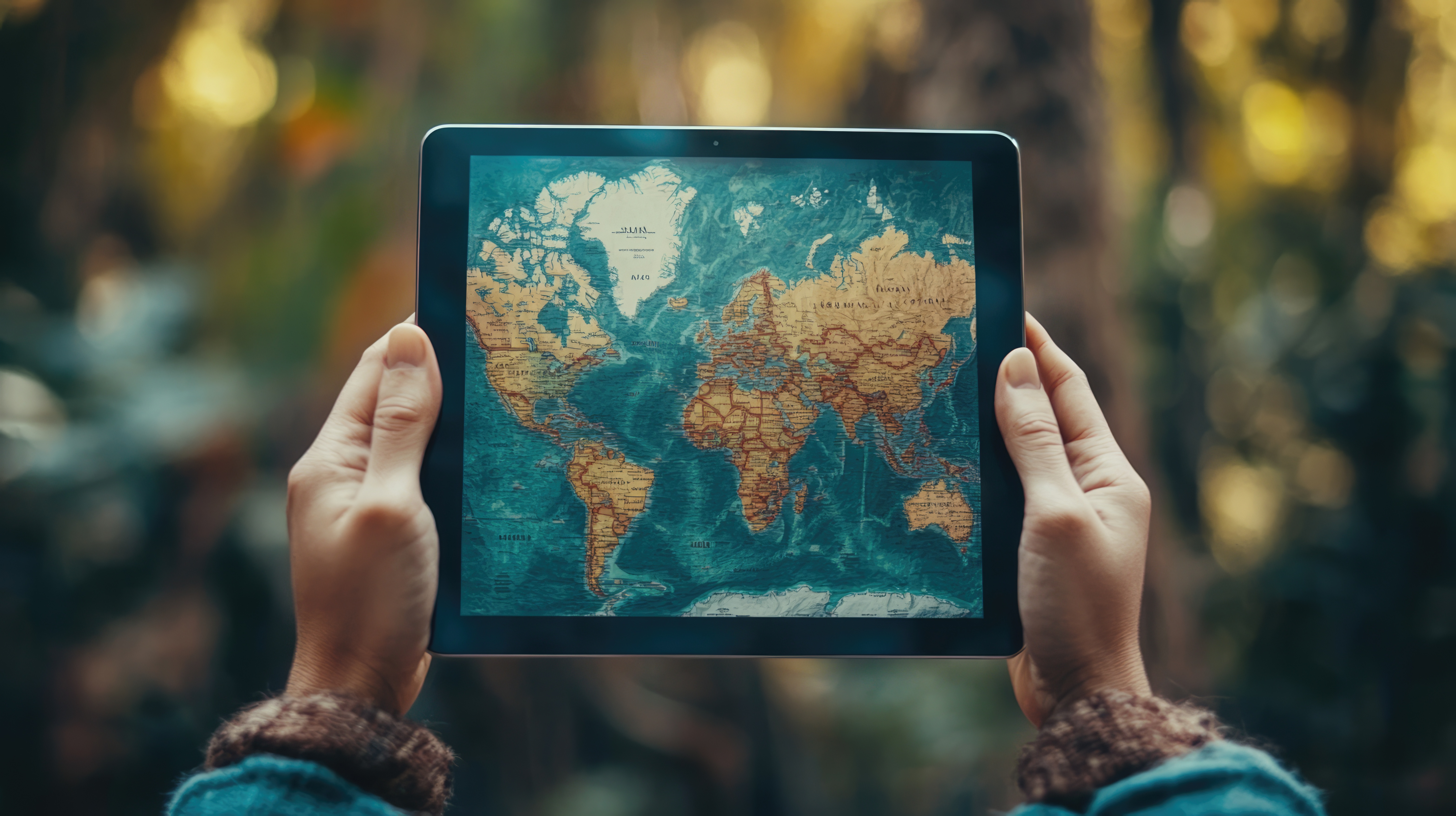 Tablet z mapą offline podczas planowania trasy kamperowej