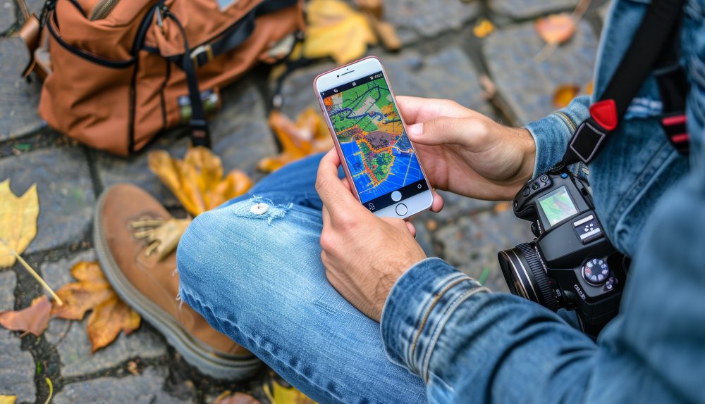 Porównanie aplikacji map offline Park4Night, CamperContact i iOverlander na ekranie smartfona w kamperze
